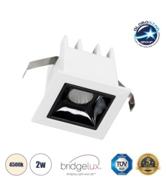 GLOBOSTAR® LUMINAR 60314 Χωνευτό Downlight Σποτ LED 2W 280lm 36° AC 220-240V IP20 Φυσικό Λευκό 4500K - Osram SMD Chip & TÜV SÜD Driver - Λευκό & Μαύρο Ματ - Μ4.3 x Π4.3 x Υ4.5cm - Q3.5 x 3.5cm - 5 Χρόνια Εγγύηση